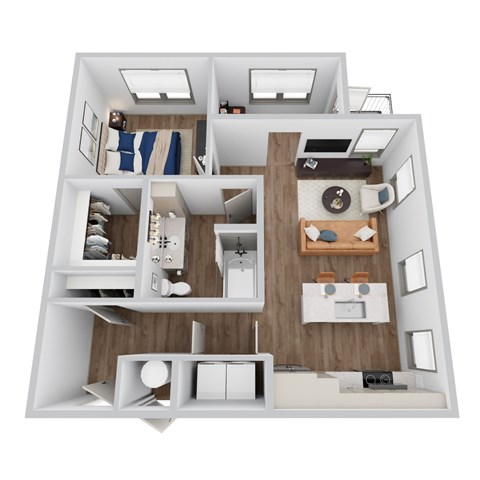 Floor plan for 1 bed, 1 bath, 806 sqft